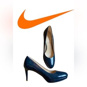 Cole Haan X Nike Air Patent Leather Shoe  Pump Shiny Navy 7 Narrow